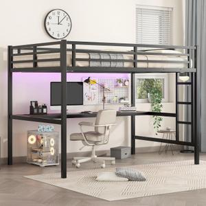 Bellemave Twin XL Loft Bed with Desk, Metal Twin XL Loft Bed Frame with guardrail and Ladder for Adults, Kids, Teens, Black