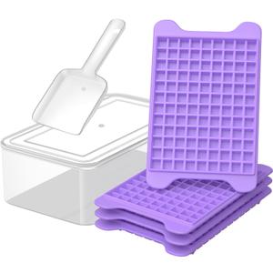 Mini Ice Cube Tray for Freezer: GGUW Nugget Ice Cube Tray with Bin - Crushed Ice Tray Making 4108 PCS Icecube - Easy Release Iced Maker Trays (Purple)