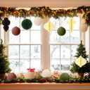 Soulchen 32 Pcs Christmas Tree Decorations Bulk Velvet Ball Ornaments Paper Honeycomb Ornaments for Tree Neutral Retro 3D Honeycomb Lanterns Hanging Flocked Ball for Xmas Holiday Party Decor