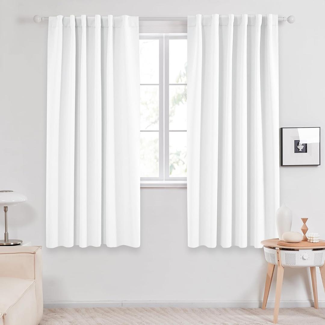 Deconovo Curtains – Room Darkening, Noise-Reducing, Thermal Insulated – Energy-Efficient Window Treatment for Bedroom, Living Room & Home Office – 2 Panels, Pure White, 52W x 50L Inch