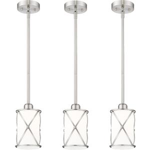 Brushed Nickel Pendant Lights Kitchen Island 3 Pack, Milk Glass Kitchen Pendant Lighting Over Island with Rods, Modern Mini Hanging Light for Sink Dining Room, CH9176BNW-3PK
