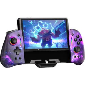 NexiGo Hall Effect Gripcon (No Drift, No Deadzone) with Hall Sensing Joystick for Switch/Switch OLED, Adjustable RGB Light, 6-Axis Gyro, Turbo, Mapping (Cosmic Nebula)