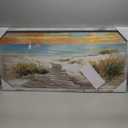 Beach Pathway Wall Art Framed: Coastal Wooden Artwork Hand Painted Seaside Painting Seascape Pictures Bedroom(40X20)