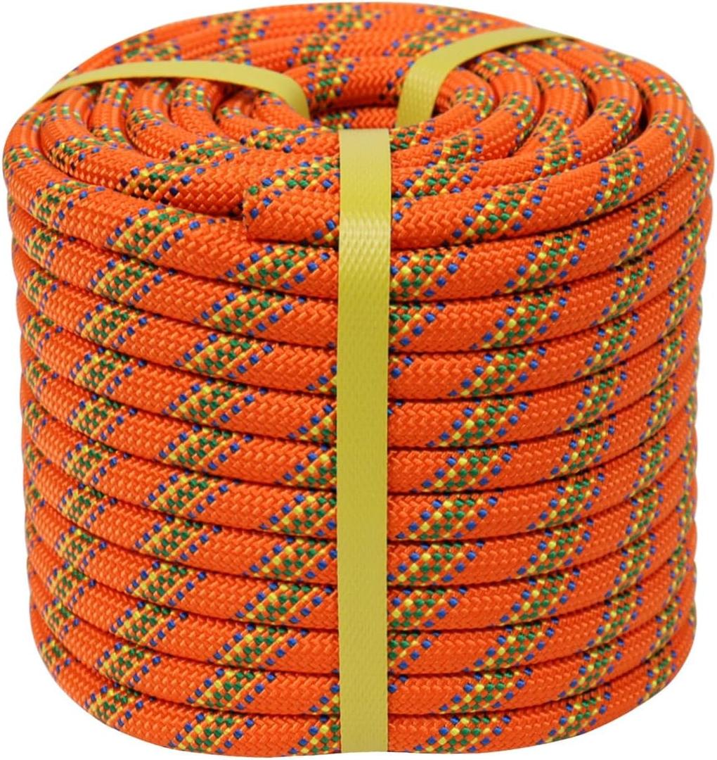 Double Braided Arborist Rope - 1/2 Inch x 200 Feet Polyester High Strength Climbing Rope for Tree Work, Halyard, Sailing (Orange)