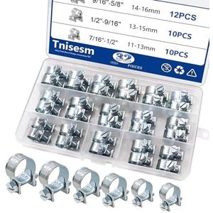 Tnisesm 32Pcs 1/4" 5/16" 3/8" Fuel Injection Gas Line Hose Clamps Clip Pipe Clamp Assortment Kit, Hoses Clamps Sleeving,for Automotive Diesel Petrol Pipe