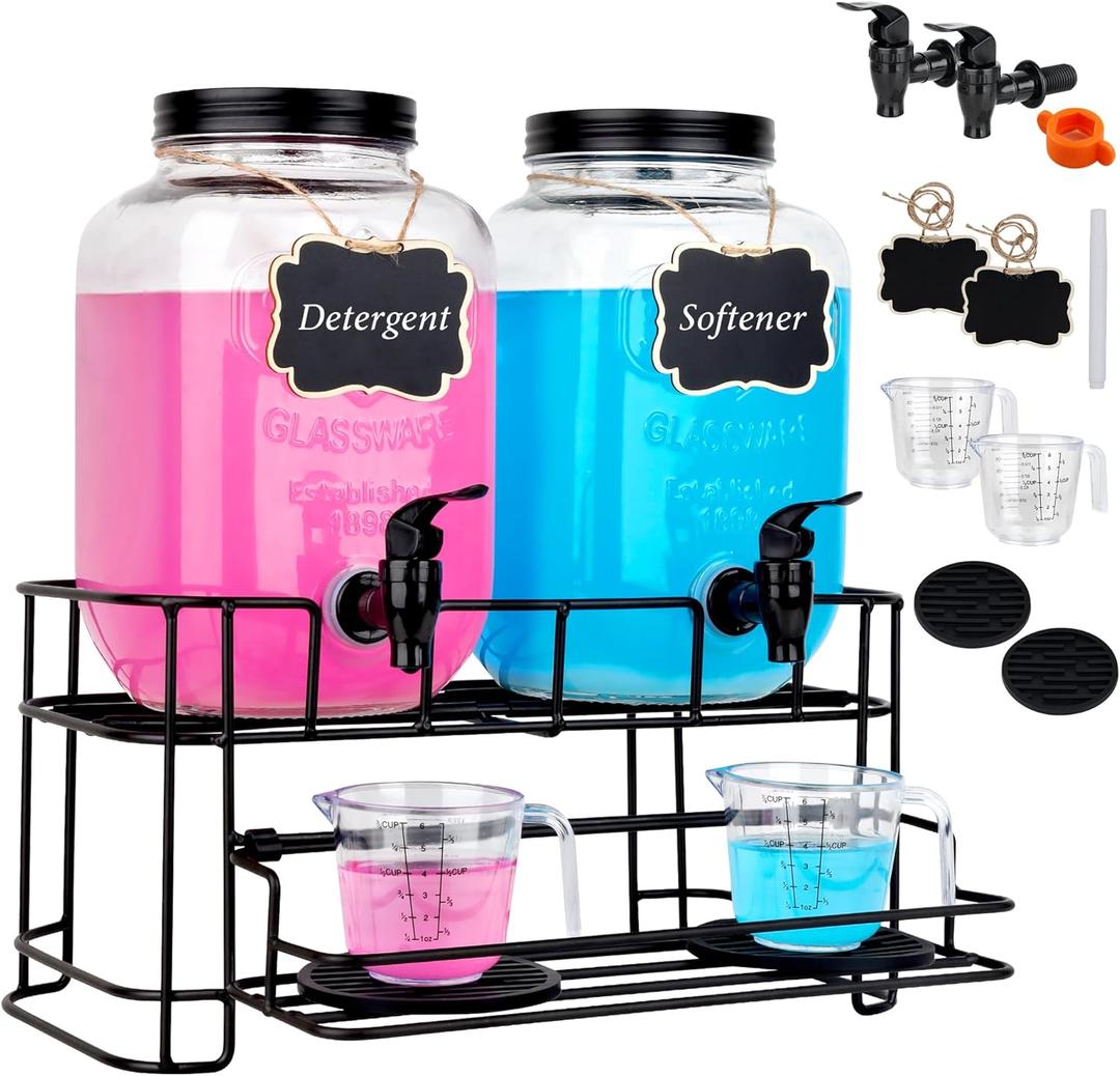 2 set 1 Gallon Laundry Detergent Dispenser with Stand, laundry organization and storage,Liquid Laundry Detergent Dispenser for Laundry Room