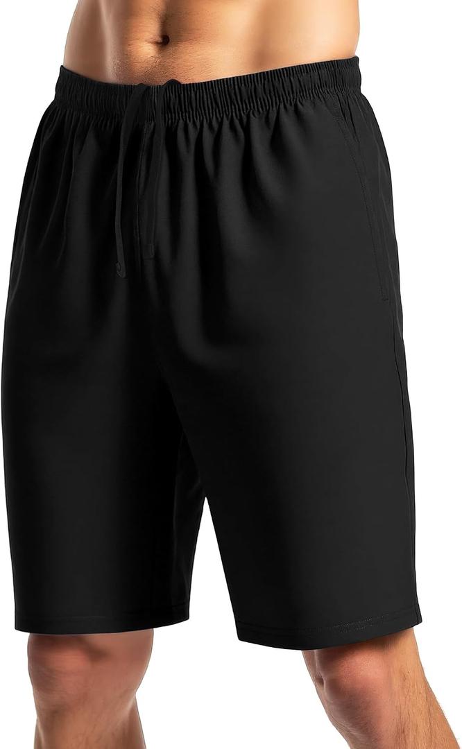 Men's Athletic Shorts 9'' Quick Dry Workout Running Shorts Lightweight Sports Gym Basketball Shorts with Pockets (Black)