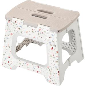 Vigar Compact Step Stool Foldable, 12-1/2-inch Step Stools for Adults up to 330 Pound, Lightweight Stool, Non-Slip Folding Step Stool, Grey Terrazo Pattern