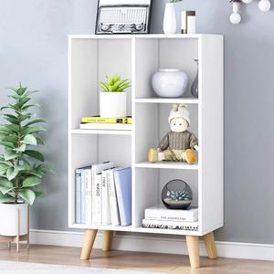 IOTXY Wooden Open Shelf Bookcase - 3-Tier Floor Standing Display Cabinet Rack with Legs, 5 Cubes Bookshelf, Warm White, 50CM