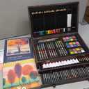 175 Piece Deluxe Art Set with 2 Drawing Pads, Acrylic Paints, Crayons, Colored Pencils, Paint Set in Wooden Case, Professional Art Kit, Art Supplies for Adults, Teens and Artist, WoodMuse Plus (Cherry)