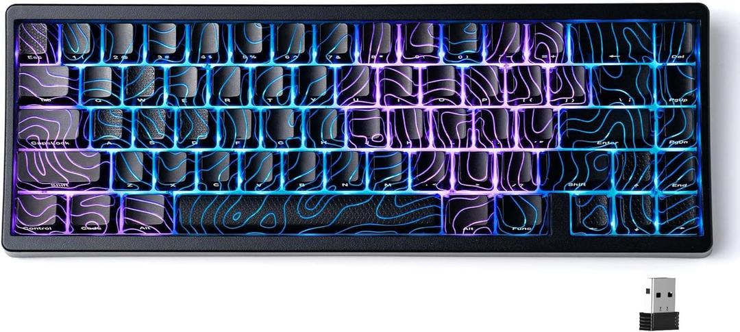 HITIME x XVX M67 60% Percent Keyboard Wireless, QMK/VIA Topographic Gaming Keyboard, Tri-Mode Thocky Creamy Mechanical Key Board, Hot Swappable Mount RGB IMD Tech for Win/Mac, Black