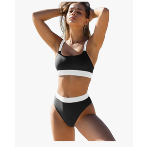ZINPRETTY Women High Waisted Bikini Sets Color Block Swimsuits 2 Piece Bathing Suits Tummy Control Sporty Teens (Black, M)