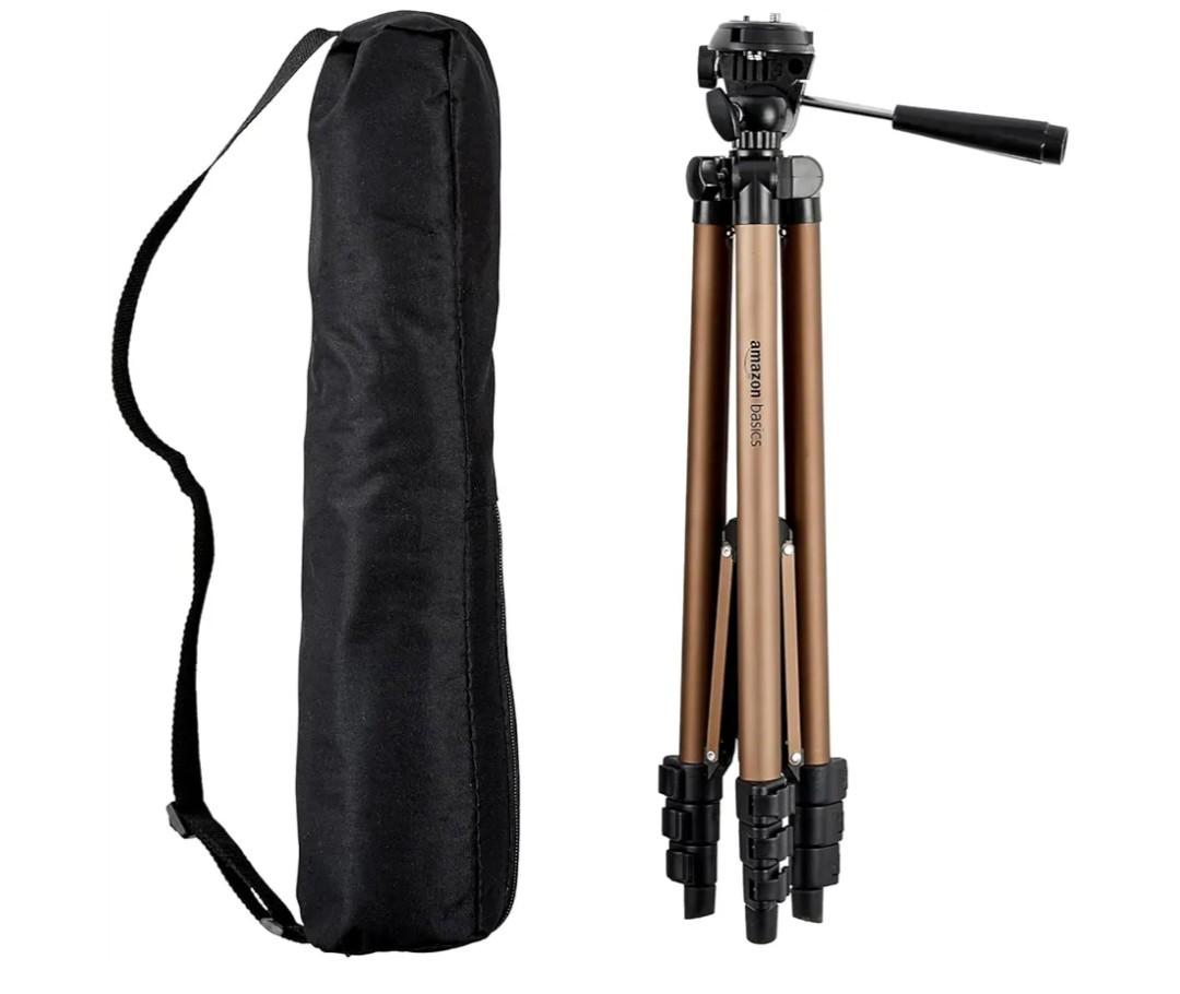 Amazon Basics 50-inch Lightweight Portable Camera Mount Tripod Stand with Bag, for Travel Photography, Champagne