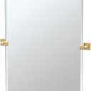 Gatco 4069S Elevate Frameless Rectangle Mirror, 31.50" H, Brushed Brass | Wall Mounted Pivoting (Tilting) Beveled 31.50" H Bathrom Vanity Mirror with Brushed Brass Brackets
