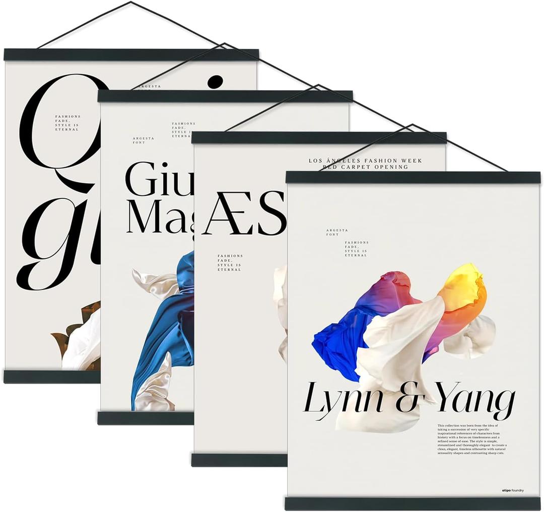 Artmag 4 Pack Magnetic Poster Hanger Frame, 40x27 40x30 40x60 Light Wood Wooden Magnet Poster Frame for Maps Canvas Artwork Pictures Poster Hangers Frames (Black, 40")