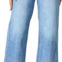 Allimy Women's High Waisted Cropped Wide Leg Jeans Stretchy Loose Denim Pants with Front Patch Pockets (Blue)