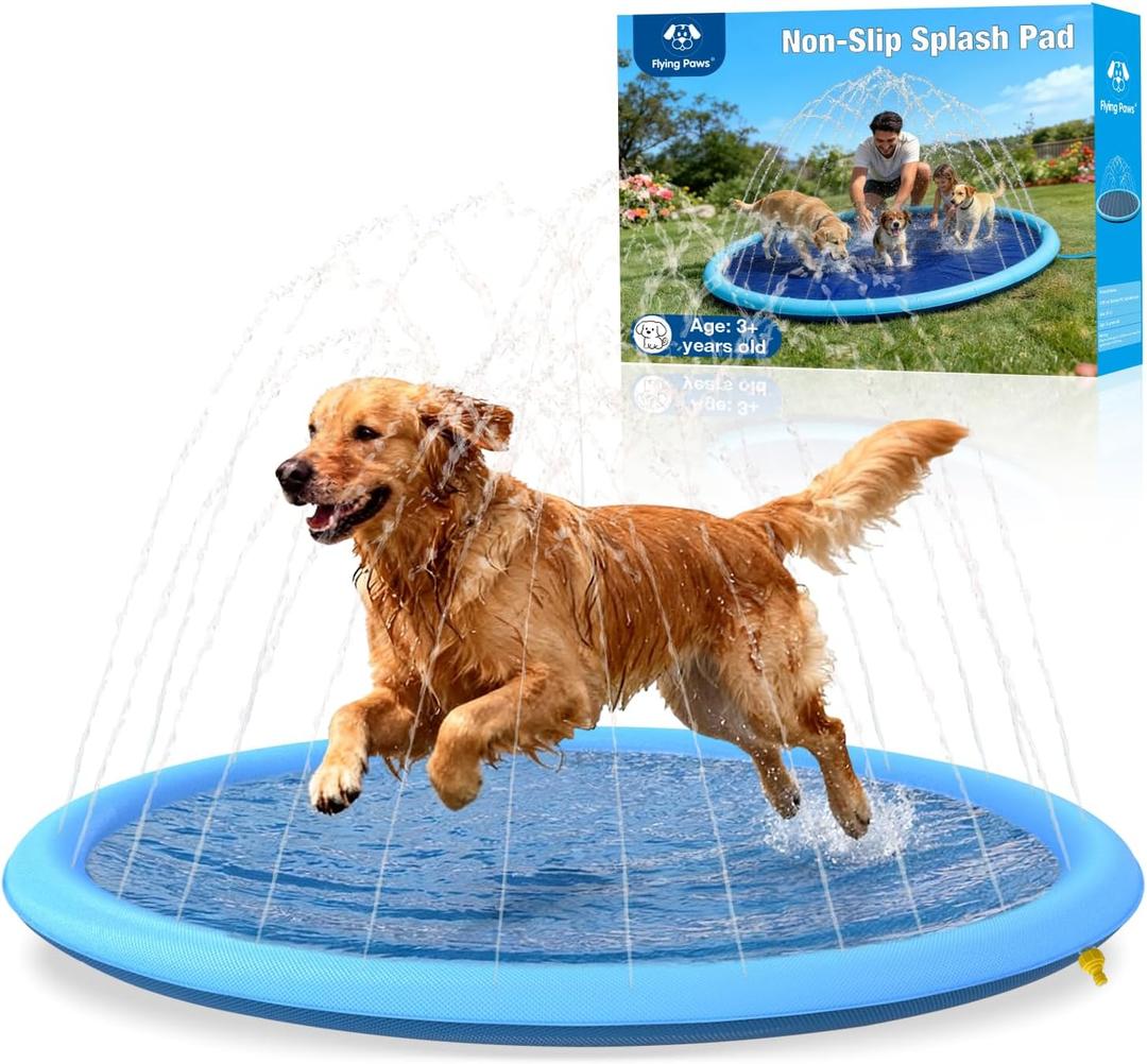 67-in Durable Splash Pad for Dogs, Upgraded Thick Non-Toxic PVC Sprinkler Pad for Dogs, Anti-Slip, Tear-Resistant Outdoor Pools and Splash Sprinkler for Dog, Wear-Resistant Dog Pools