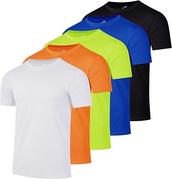 Real Essentials 5 Pack: Men’s Short Sleeve Dry Fit Active Crew Neck T Shirt - Athletic Running Gym Workout Tee Tops, Size 2 XL