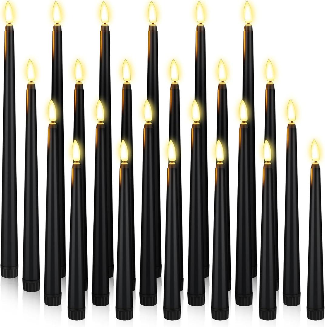 24 Pcs Flameless LED Taper Candles Battery Operated Candles 8.58'', 9.69'', 10.98'', 12.91'', 12.8'' Flameless Candlesticks Flickering for Halloween Christmas Church Wedding(Black)