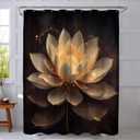 Black Gold Flower Shower Curtain for Bathroom, Yellow Golden Lotus Floral Fabric Bath Decoration Set with Hooks 72x72 Inch