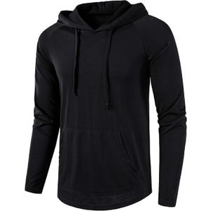 SIR7 Men's Gym Workout Active Long Sleeve Pullover Lightweight Hoodie Casual Hooded Sweatshirts (X-Large, Black)