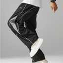 SOLY HUX Men's Baggy Track Pants Drawstring Elastic Waist Parachute Sweatpants Streetwear (Black, XL)