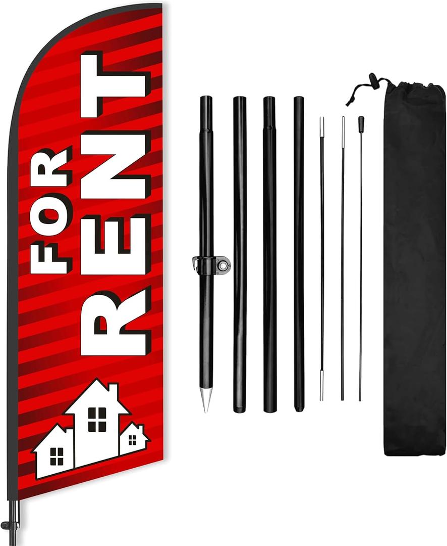 For Rent Flag, 8ft Red Feather Flag Pole Kit, Advertising Flags for Outside