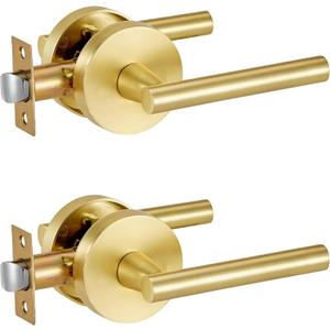 Lethato 2 Packs Gold Passage Door Handles, Closet Door Handles Gold,Brushed Gold Dummy Closet Handle, Door Handle Passage for Closet/Hallway