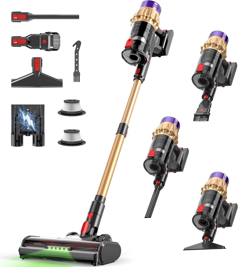 Cordless Vacuum Cleaner, 600W 50Kpa 70Mins, Vacuum Cleaners for Home, Stick Vacuum with Anti-Tangle Brush, Wall Mount Charge, Rechargeable Cordless Vacuum for All Floor/Sofa/Pet Hair/All Floor