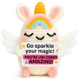 Birthday Unicorn Gifts for Women Girls, Positive Crochet Animals Emotional Support for Friends Daughter Coworkers Mom