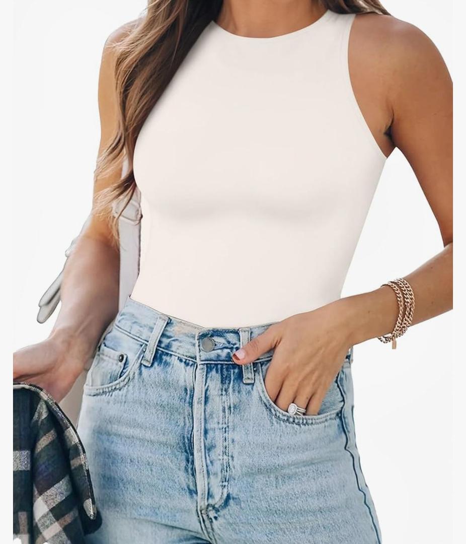 MANGOPOP Tank Top Body Suits Women Sexy Crew Neck Racerback Halter Ribbed Sleeveless Bodysuit for Women 2XL