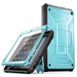 DJ&RPQ All-New 8 & 8 Plus Tablet DJ&RPQ Incompatible HTC Full Body Rugged Hands-Free Viewing Stand Back Cover with Screen Protector-Blue