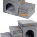 Pet Stairs Steps for Cats & Small and Medium Dogs, Foldable Cat Stairs Steps for High Bed & Couch & Window Sill, Non-Slip Dog Stairs Steps with Storage & Condo (3-Step, 18" H)