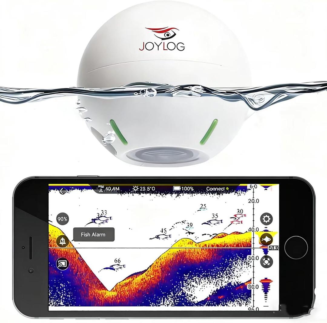 Portable GPS Sonar Fish Finder, Wireless Bluetooth Depth Finder with 3D Depth Maps for Kayak/Ice/Boat/Shore Fishing, Free User-Friendly iOS & Android App, Fishing Accessories