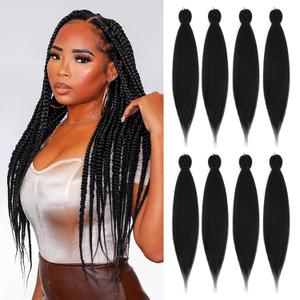 Pre-stretched Braiding Hair - 16 Inch 8 Packs Natural Black Short Braiding Hair For Twist or Box Braids, Yaki Texture Hot Water Setting Synthetic Braiding Hair Extensions (16 Inch, 1B-8P)