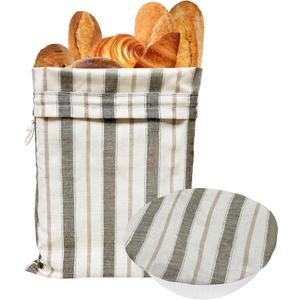 2 x Reusable Bread Bags for Homemade Bread with Proofing Bowl Cover Set, BPA-Free TPU Lining for Sourdough Loaf, Freezer Bread Storage Bag (Gray-green stripes)