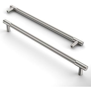 Asidrama 10 Pack 10 Inch(254mm) Brushed Satin Nickel Cabinet Pulls Knurled Cabinet Handles Cupboard Handles Kitchen Cabinet Hardware for Cupboard Drawer Pulls (10" Hole Center)