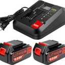 6.0Ah High-capacity Replacement Batteries for Black and Decker 20V Battery with 20 Volt Charger PCC692L, 2 Packs Batteries and Charger Combo Compatible with Black and Decker 20V Lithium Battery
