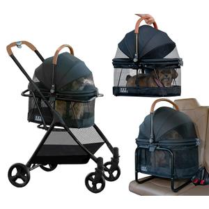 Pet Gear, A Vermont Family Owned Company Since 1936, 3-in-1 Travel System, View 360 Stroller Converts to Carrier and Booster Seat with Easy Click N Go Technology, for Small Dogs & Cats, 4 Colors (4 Wheel (Interior 19"L x 13"W x 20"H), NEW Jet Black)