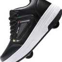 Happy Roller Roller Skate Shoes for Kids Girls & Boys, Shoes with Wheels for Ages 6-12, 2-in-1 Easy Roller Retractable Wheelies Moon Shoes for Little Kids/Big Kids (Black) 1 Little Kid