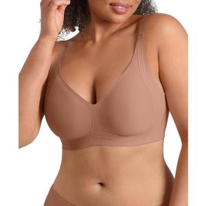 FeelinGirl Jelly Bras for Women Wireless Push Up Bralettes Seamless Full Coverage Supportive No Underwire Tshirt Bra (X-Large, Brown)