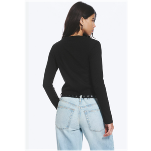 Women's Black Color Long-Sleeved Casual Trendy top Black Medium