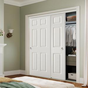 72x80 in Raised Textured 6-Panel Bypass Sliding Closet Door