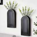 2 Pcs Wooden Wall Vase Set for Decor with 10pcs Artificial Eucalyptus Plants-Boho Hanging Planter Modern Farmhouse Wall Decor Black Wall Art for Bathroom Living Room Dining Room Bedroom Kitchen