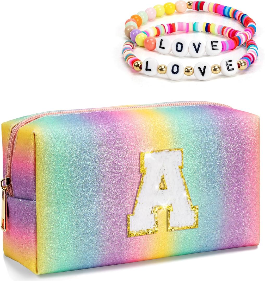 Christmas Gifts for Grandkids, Birthday Gifts for 4 5 6 7 8 9 10 11 12 Year Old Girl, Initial Makeup Toiletry Bag, Stocking Stuffers for Kids, Kindergarten Graduation Gifts, Cute Trendy Stuff (Small)