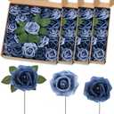 100 Pcs Artificial Foam Rose Flower Faux Bouquet Wedding Fake Rose Gift for Mother's Day Women DIY Bridal Shower Party Table Birthday Home Spring Decor (Dusty Blue Shades)