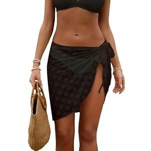 Bsubseach Women's Short Sarong Wraps Chiffon Polka Dot Bikini Swimsuit Cover Ups for Swimwear Black L