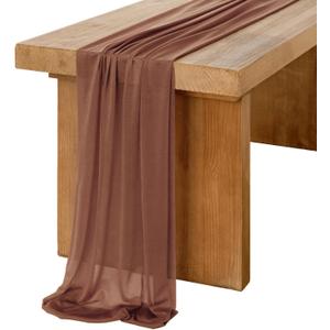 Ling's Moment 14Ft Brown Sheer Chiffon Like Table Runner with Silver Sparkle for Rustic Boho Wedding Party Bridal Shower Decorations Birthday Party Fall Decorations