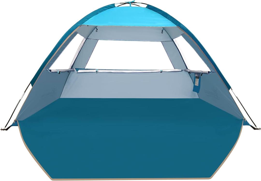 COMMOUDS Beach Tent Sun Shade for 3/4-5/6-7/8-10 Person, UPF 50+ Beach Sun Shelter Canopy Tent, Lightweight, Easy Set Up and Carry (Blue)