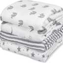 GLLQUEN BABY Muslin Swaddle Blankets 4-Pack Breathable Receiving Blankets (35" x 40") Soft Baby Blankets for Girls and Boys Newborn Essentials Muslin Burp Cloths Swaddle Wrap Baby Gift (Elephant)